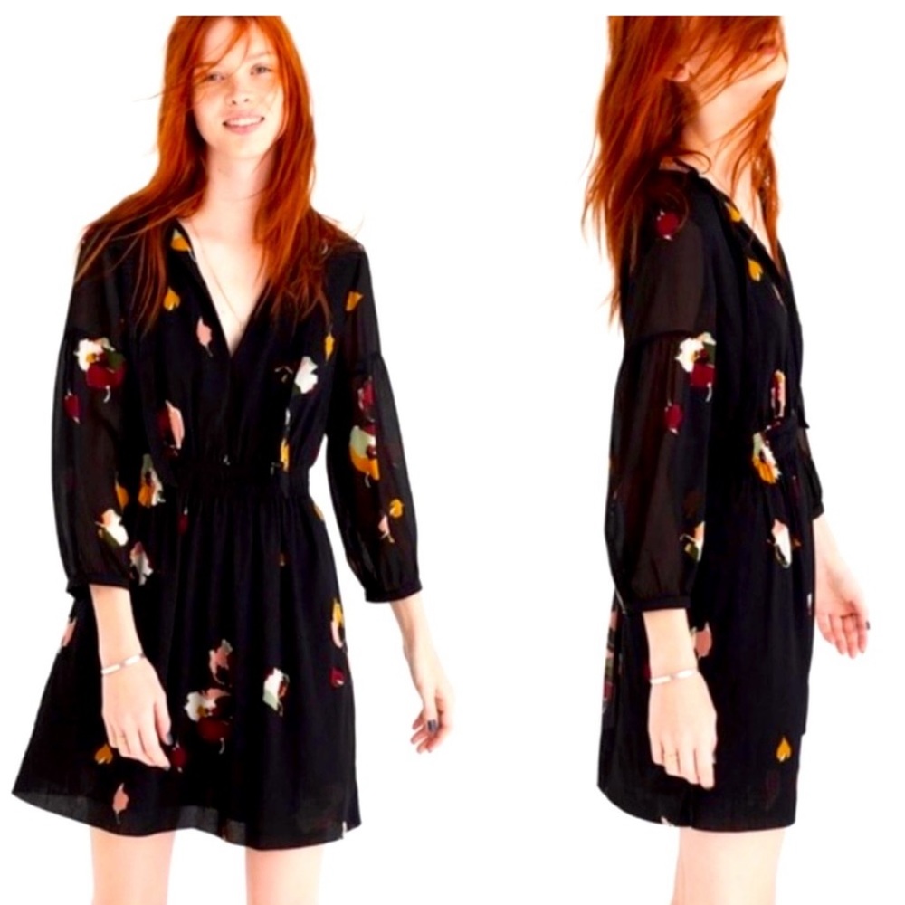 Madewell floral tie neck mini dress EUC